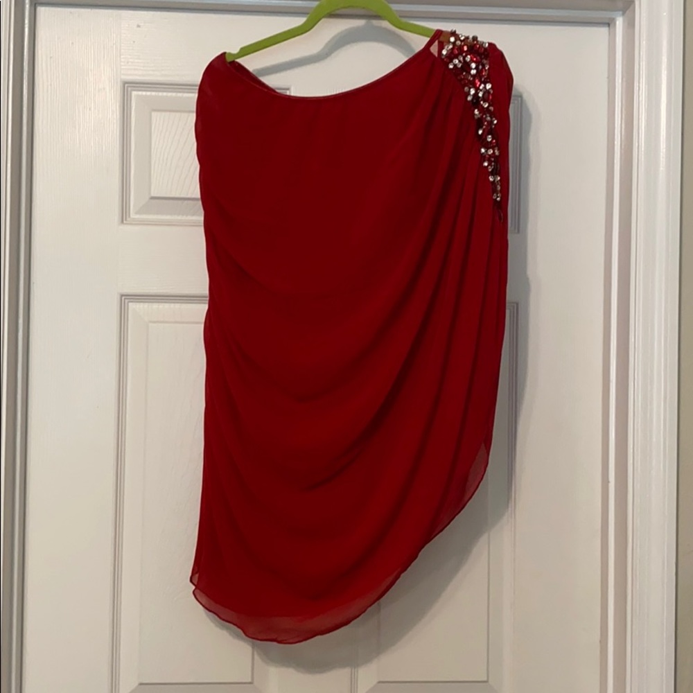 Windsor Red One Shoulder Dress with Rhinestones
